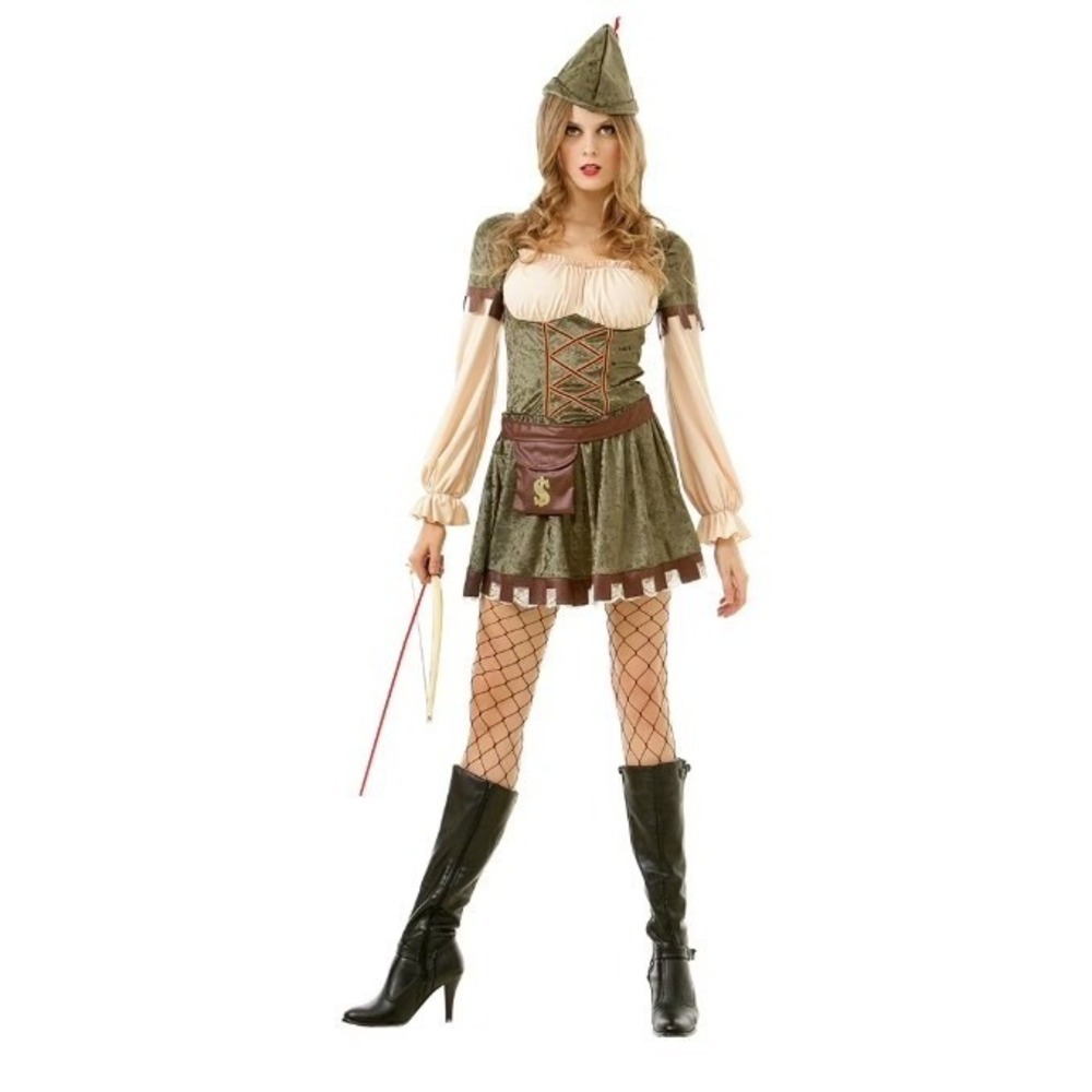 NEW Lady Robin Hood Costume Adult Small Dress Hat Belt Halloween‎ Cosplay
